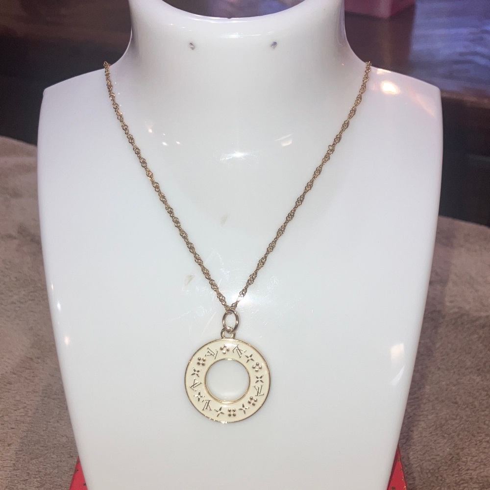 Louis Vuitton Gold Tone Round Pendant Necklace